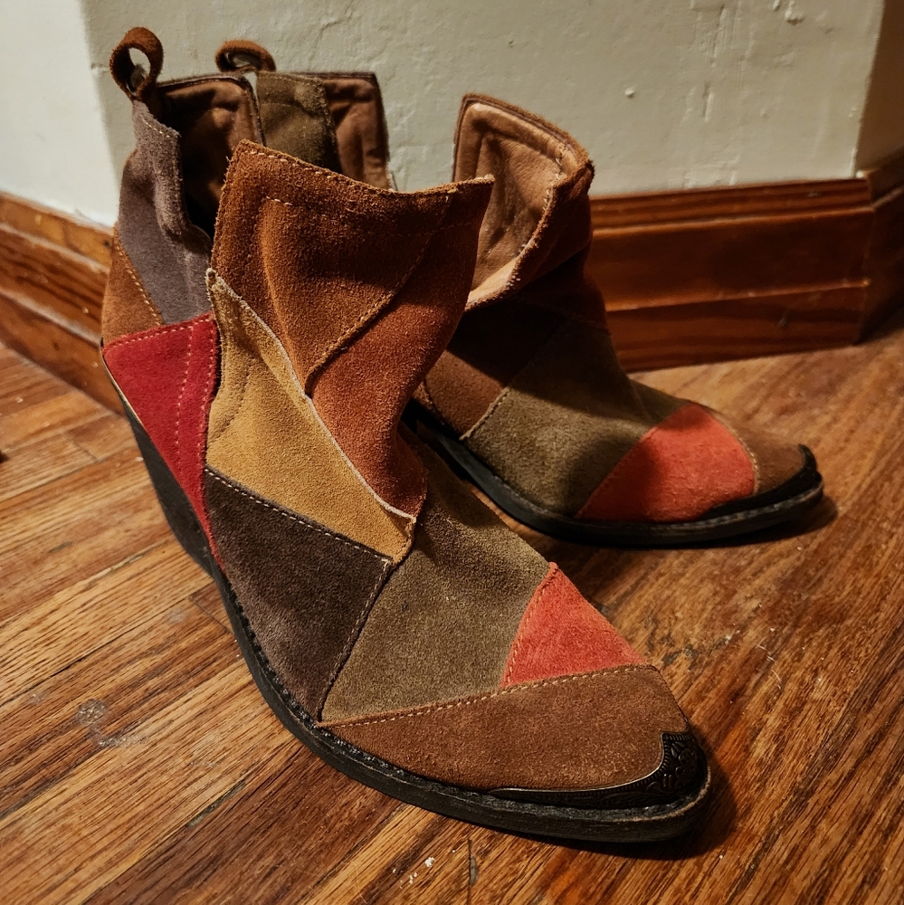 Jeffrey Campbell 70’s Cromwell Orwell Patchwork western Suede Ankle boots Size 6